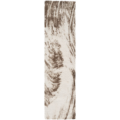 Serene Ivory & Brown Abstract Shag Modern Rug