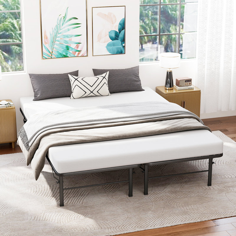Structure de lit Base de matelas Plateforme de base de lit pliable en métal Base de matelas en lattes d'acier robuste avec support jusqu'à 1000 lb Assemblage facile et silencieux