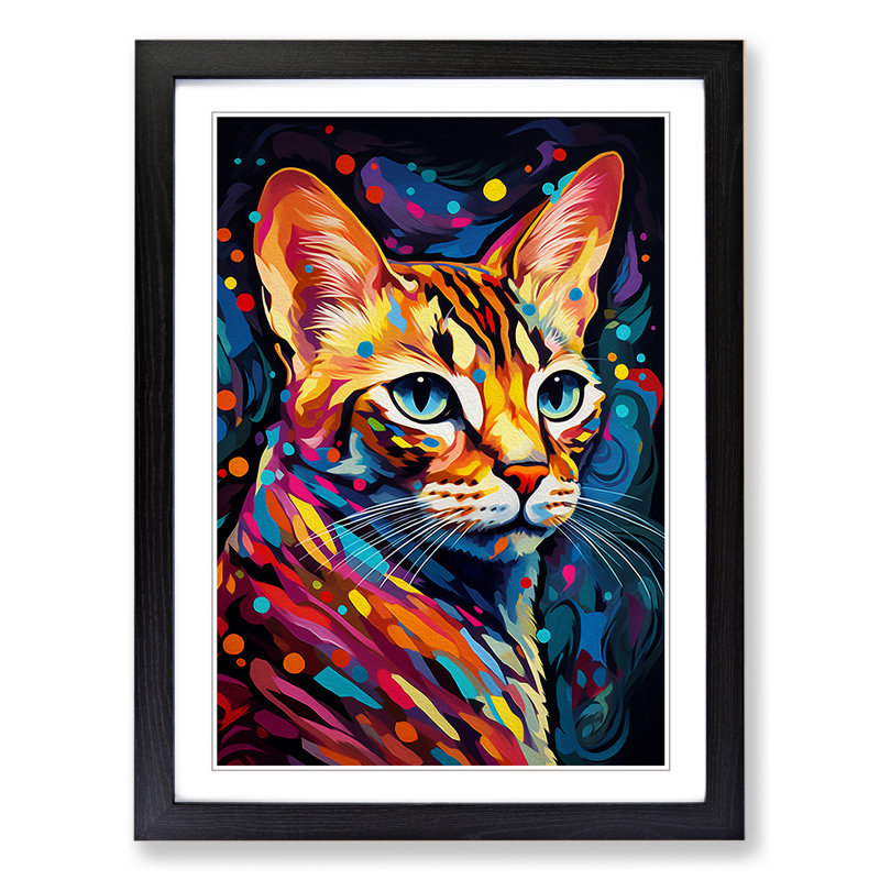 Bengal Cat Orphism No.2 - Single Picture Frame Print on Wood, 34cm H x 25cm W x 2cm D, Black