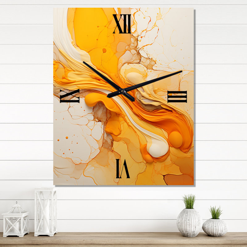 Undefined Continuation Liquid Waves Yellow III - Abstract Shapes Wall Clock, Extra Large