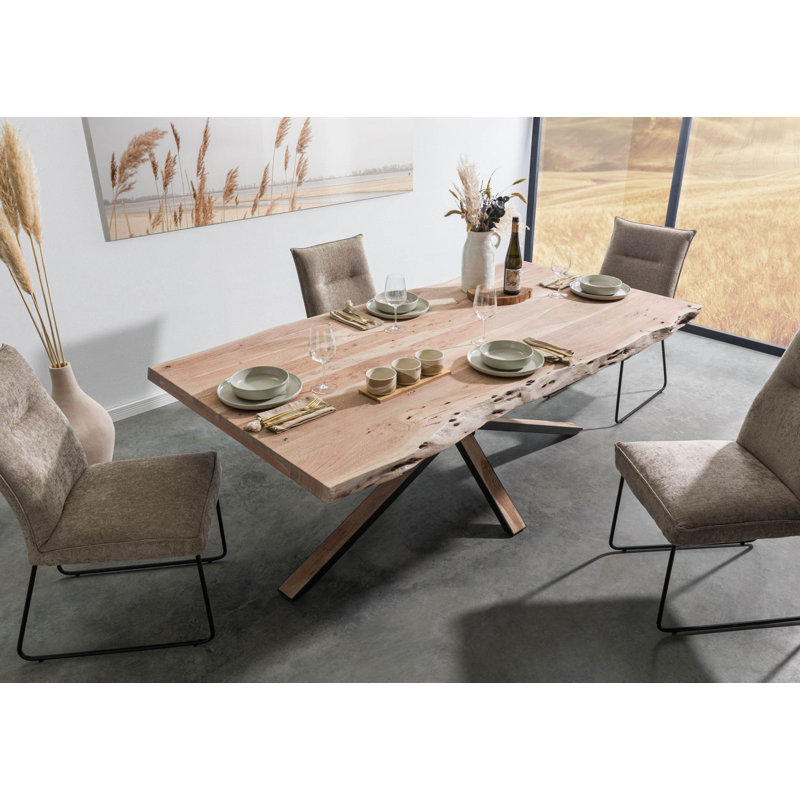 Freeform Acacia Solid Wood Top Metal Base Dining Table, 77cm H x 240cm L x 100cm W