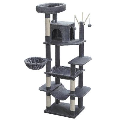 Grand arbre à chat pour grands chats d'intérieur, grande tour pour gros chats avec un très grand hamac [20X16], tour d'escalade pour chat avec poteaux à griffer, maisonnette et grand perchoir supérieur