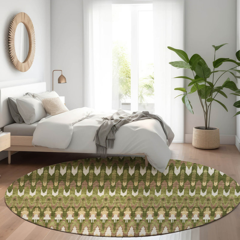 Premium Machine Washable Prisco Olive Rug, Round 8'