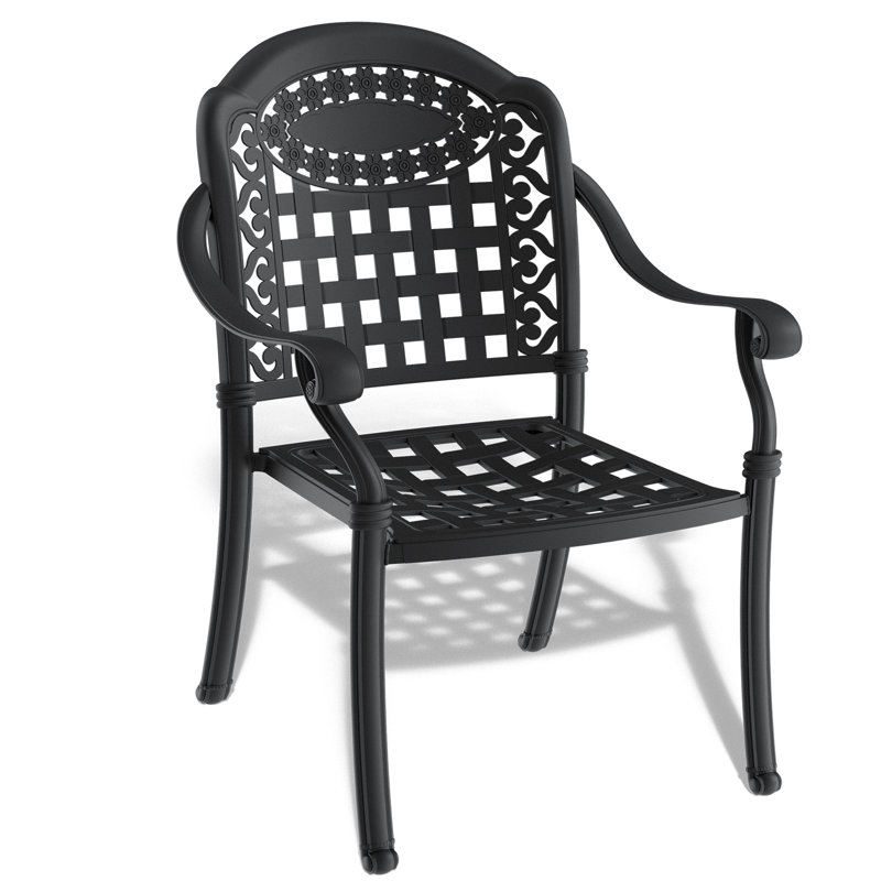 2Pcs Cast Aluminum Patio Armchairs, Black Finish, Strong And Weather , Comfy Cushions, Slip, Space Saving Frame, , Corrosion Wide Cushioned Seats