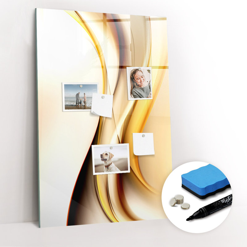 Magnetic Memo Board Whiteboard - 60 x 90 cm - With Marker and Magnets - Gold wave abstraction