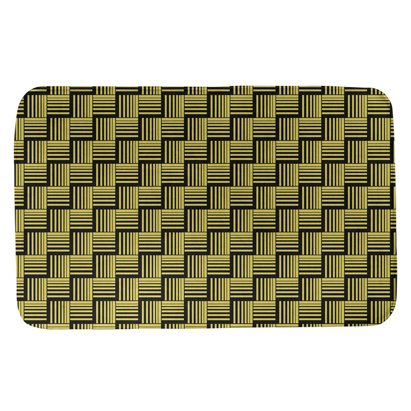 Jaya Memory Foam Non-Slip Bath Rug, 21" W x 34" L, Black/Yellow