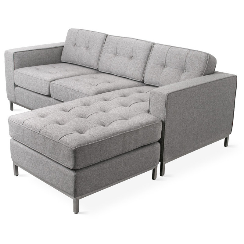 Jane Chaise Sectional, Totem Pebble, Stainless Steel, 30" H x 82" W x 65" D