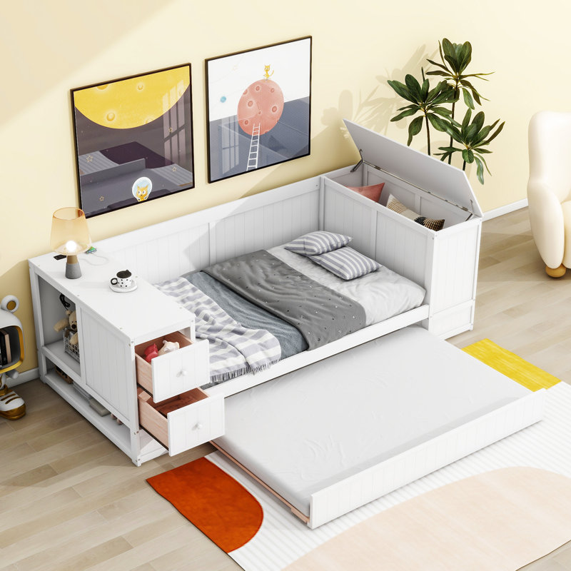 Lit de jour avec accoudoirs de rangement, Blanc