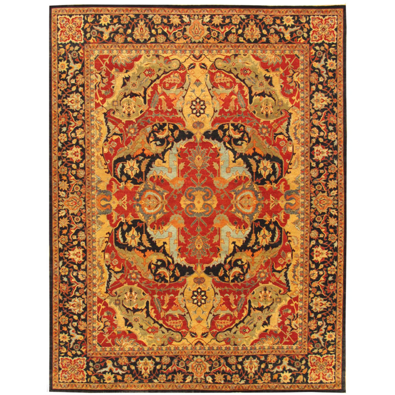 Ferahan Handmade Wool Geometric Area Rug, Rectangle 9'10" X 13'