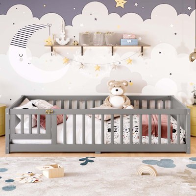 Floor Bed With Safety Guardrails And Door For Kids