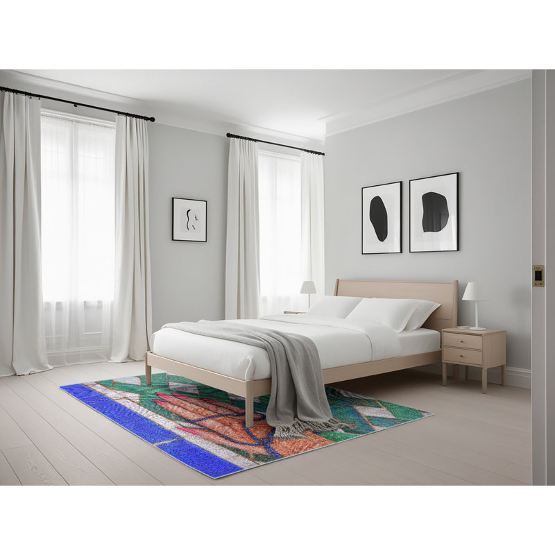 Tapis à motifs vert/bleu/orange zone orange Strouth, Rectangle 5 pi x 7 pi