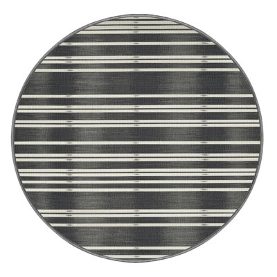 Washable Pewter White Striped Area Rug
