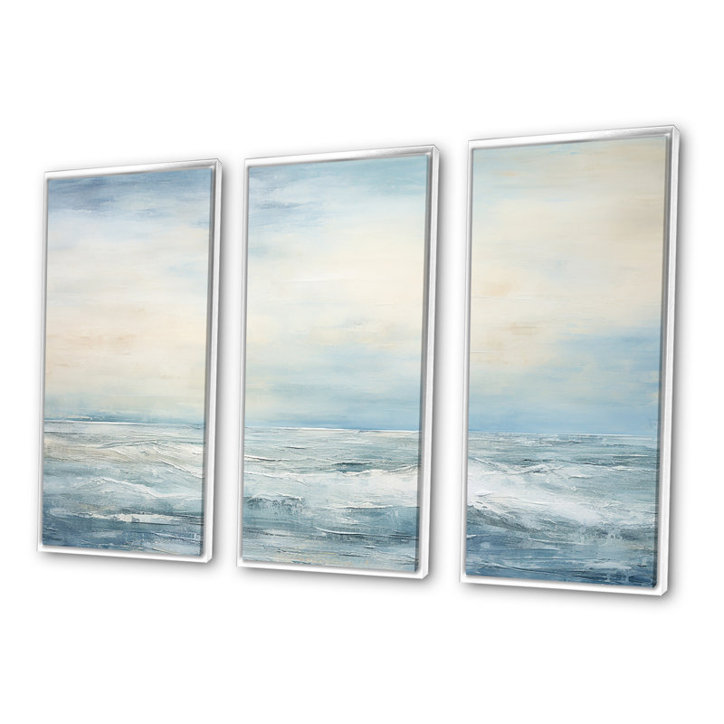 Poarch - ensemble d'art mural océan côtier, Cadre flottant blanc, H 40 po x l 60 po x P 1 po
