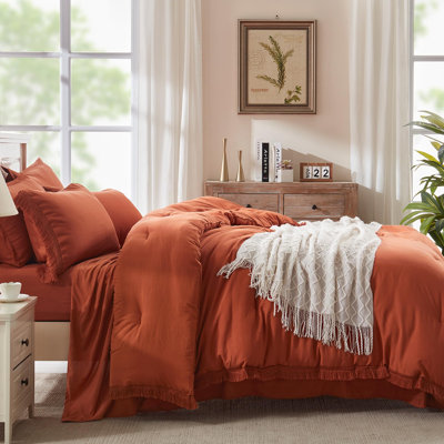 Andency King Size Comforter Set with Sheets Burnt Orange - 7 Pieces Bed in a Bag Boho Soft Lightweight Bedding Sets, Terracotta Rust Tassel Bed Set with Comforter, Sheets, Pillowcases & Shams