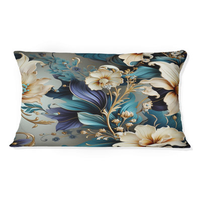 Blanc et doré, fleurs élégantes et délicatesse - coussin à imprimé floral