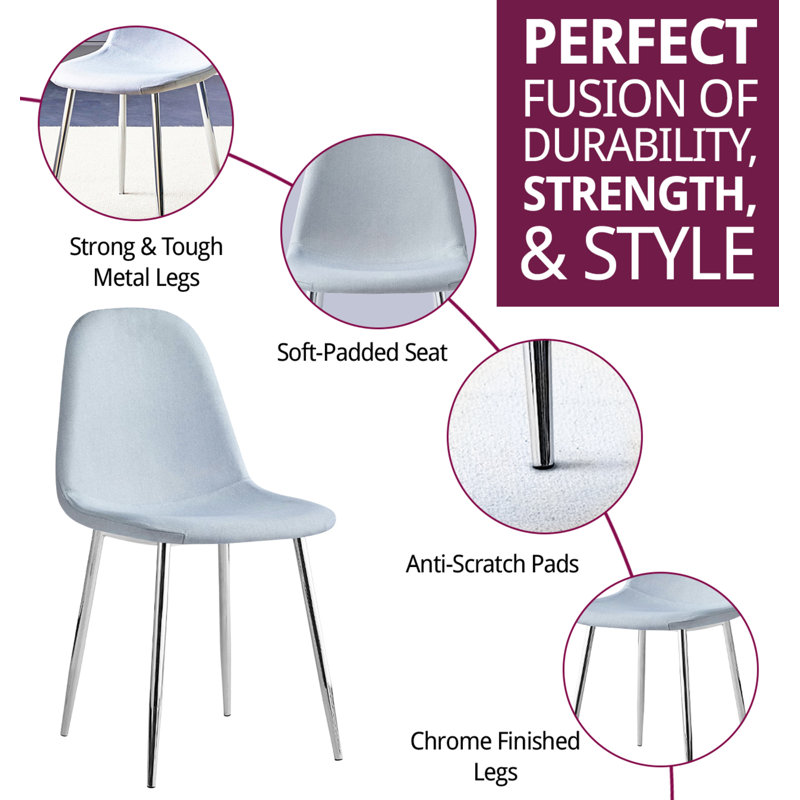 Mose 45 cm H Fabric Side Chair in Grey, 4, Silver