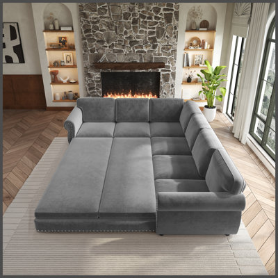 88.2"L-Shaped Sofa Couch with Pull-Out Bed