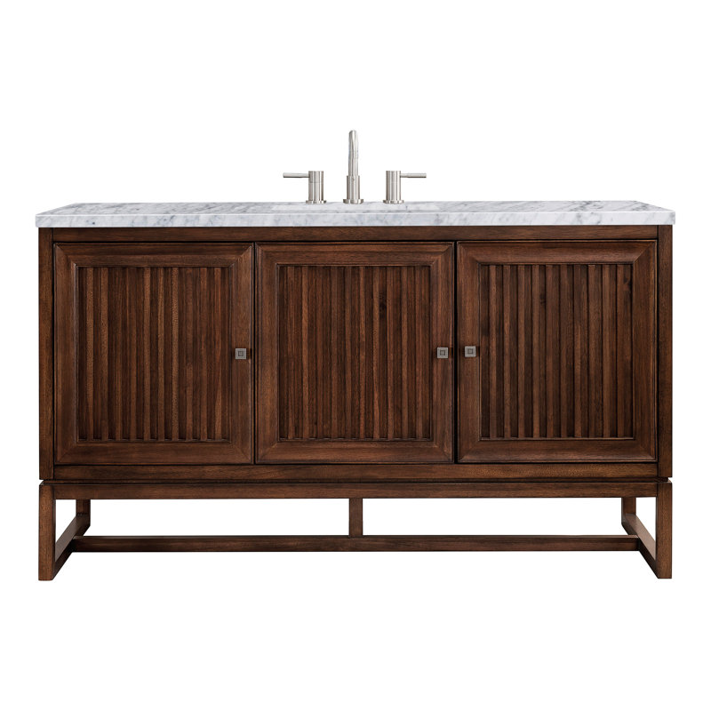 Athens 60'' W Single Vanity, Carrara White, Glossy White, 8" Widespread