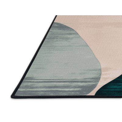 Machine Washable Watercolor Green Area Rug