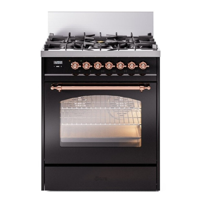 Cuisinière à double combustible ILVE Nostalgie II Series 30 po avec 5 brûleurs scellés (propane liquide, porte vitrée)