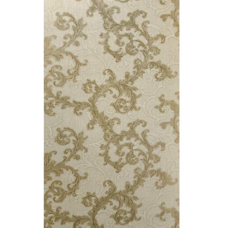 Rouleaux de papier peint damassé calligraphie beige laiton Barocco