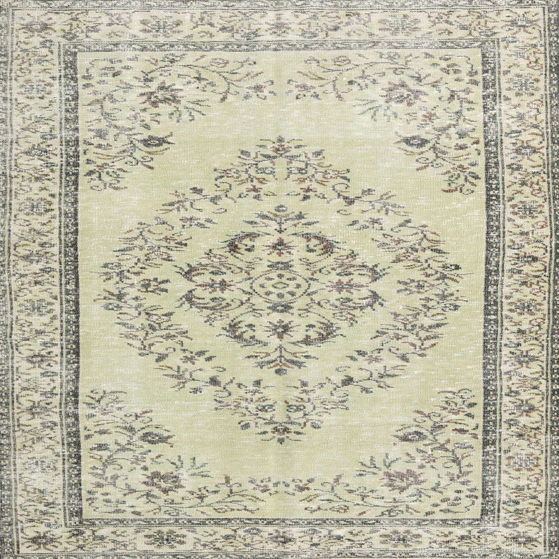 Tapis oriental beige / gris en laine, Carré 8 pi