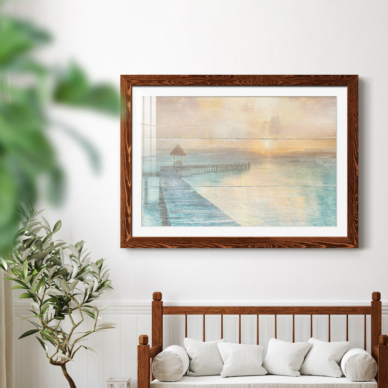 «Gather at the Beach» - Peinture encadrée, H 20 po x l 17 po x P 1,5 po, Cadre en érable