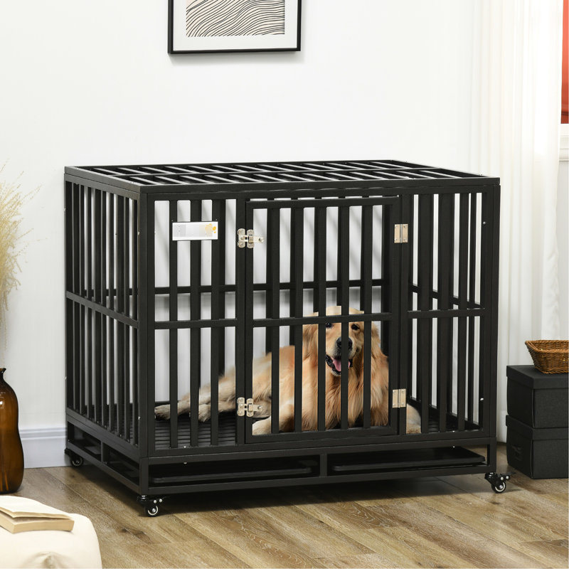 Chenil en métal pour chien avec roulettes verrouillables et base facile d'entretien pour chiens de taille moyenne
