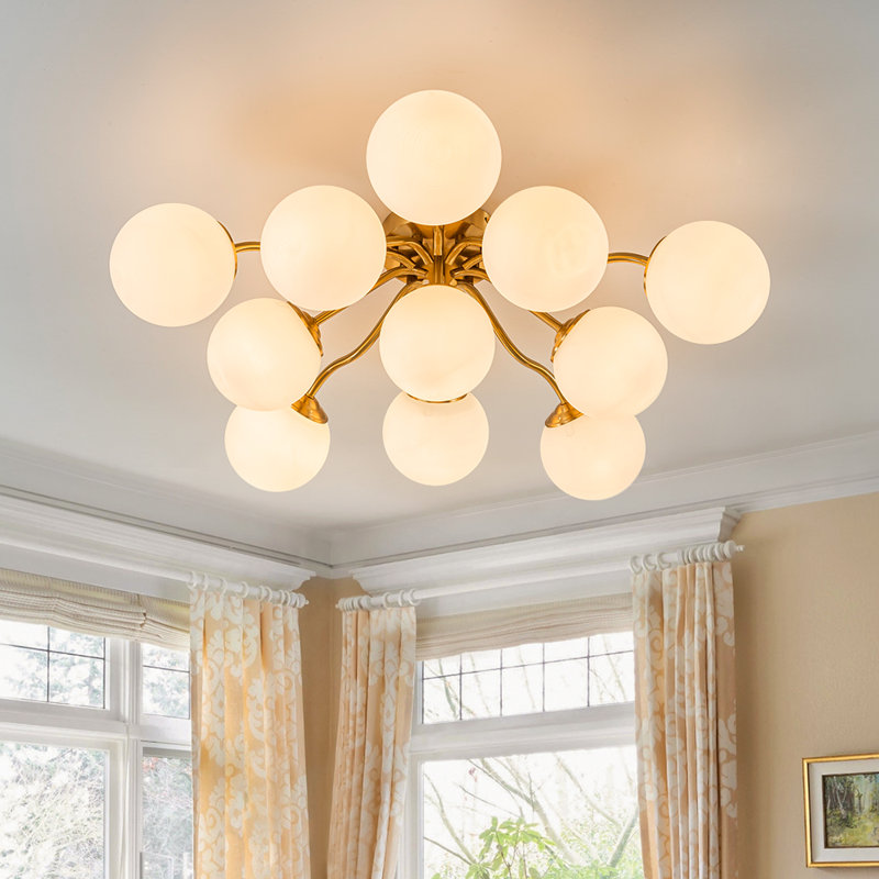 Honniball Frosted Glass Globe Sputnik Semi-flush Mount, 11 Lights, Gold