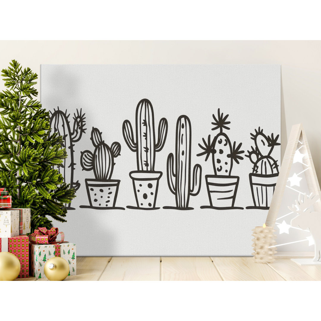 Minimalist Cactus Line Art Canvas Print, Boho Potted Succulent Wall Decor for Modern Home, Plant Lover Gift