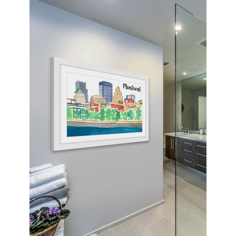 Old Montreal Cityscape Print on Canvas with White Frame