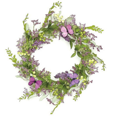 Couronne de printemps mauve et verte à baies mixtes - non éclairée 24 po