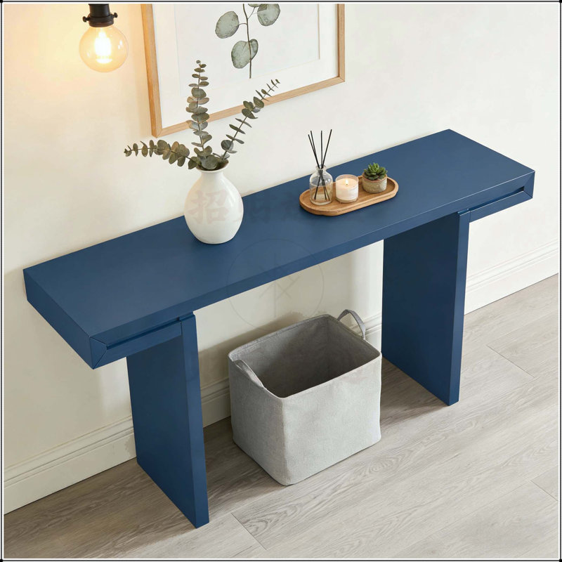 Grande console de 60 pouces avec lignes géométriques épurées, table d'entrée élégante avec finition peinte lisse et pieds réglables