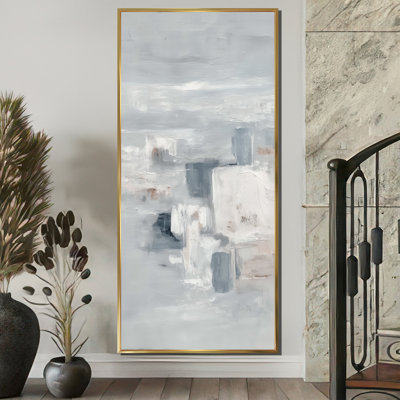 Peinture minimaliste grise, formes abstraites, art mural moderne encadré gris