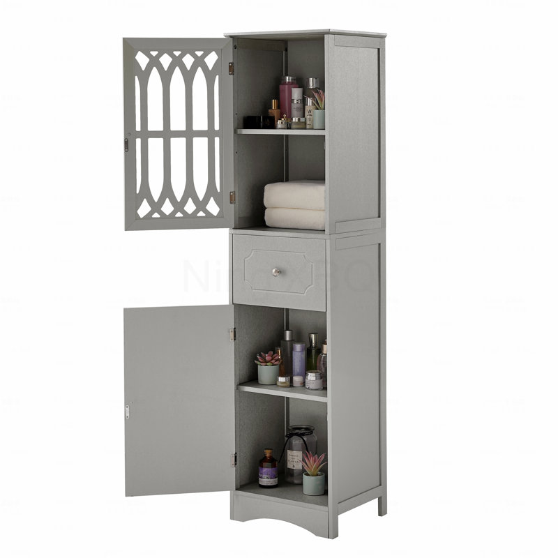 Tall Bathroom Cabinet, Freestanding Storage Cabinet With Drawer And Doors, MDF Board, Acrylic Door, Adjustable Shelves, Gray