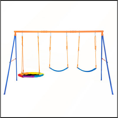 Portique de balançoire en métal d'une capacité de 600 lb avec 1 soucoupe et 2 sièges de ceinture