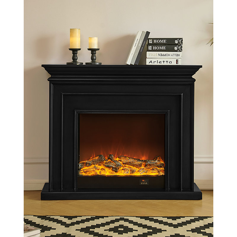 Noyau de foyer électrique de style européen avec flammes simulées, H 35,43 po x l 39,37 po x P 12,99 po, Noir