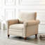 Chaise de salon confortable en tissu beige et bois à assise haute en mousse haute densité avec pieds