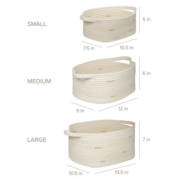 Fabric Rope Decorative Storage Baskets, Set of 3, by RGI Home