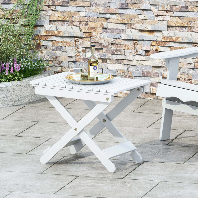 Table d'appoint pliante d'extérieur patinée en bois, Blanc