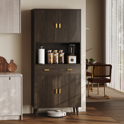 Armoire de rangement de style huche de cuisine 71,6 po Berno avec 2 tiroirs, 3 tablettes réglables et 4 pieds pleins Berno