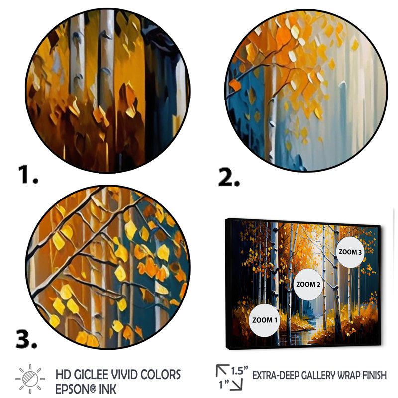 «Path Into the Yellow Forest VI», reproduction sur toile, L 32 po x H 16 po, Cadre flottant noir