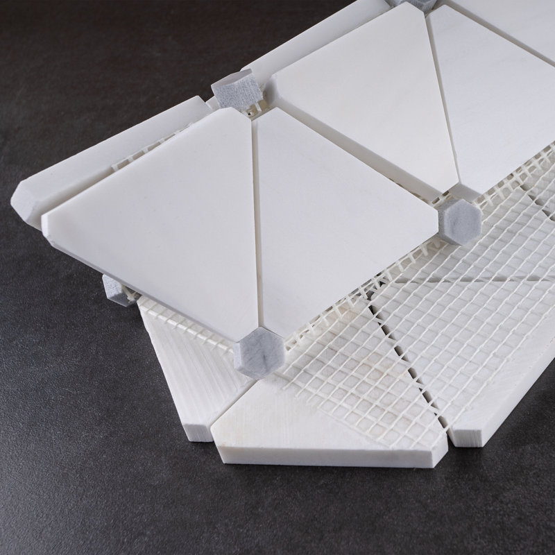 Natural 12.01 in. x 11.74 in. Geometric Polished Marble Mosaic Tile