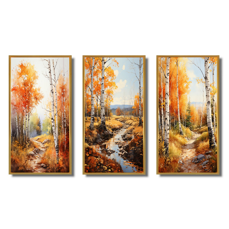 Birch Woods Autumn Sonata - Ensemble de 3 pièces, Encadrement doré, H 20 po x l 36 po
