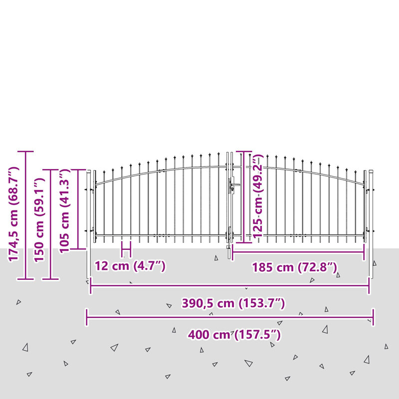 174.5cm H x 400cm W Steel Gate