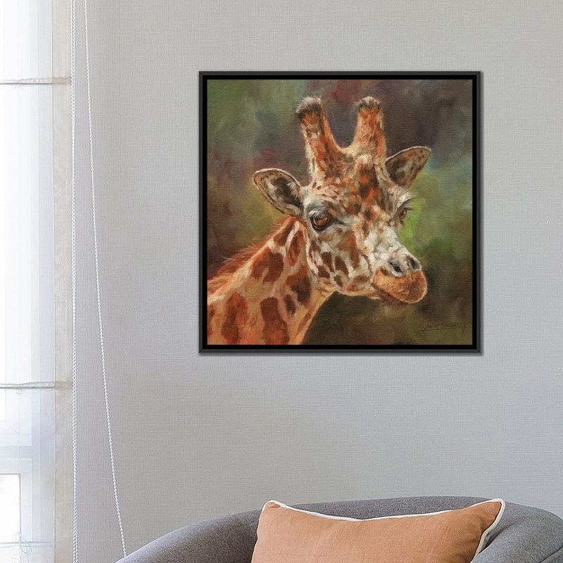 «Giraffe Portrait II», impression sur toile, H 18 po x l 18 po x P 1,5 po, Toile avec cadre noir, Pas de tapis