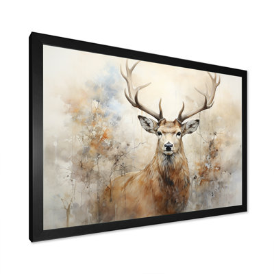 Minimalisme beige, portrait de chevreuil III - impression sur toile encadrée de cerf