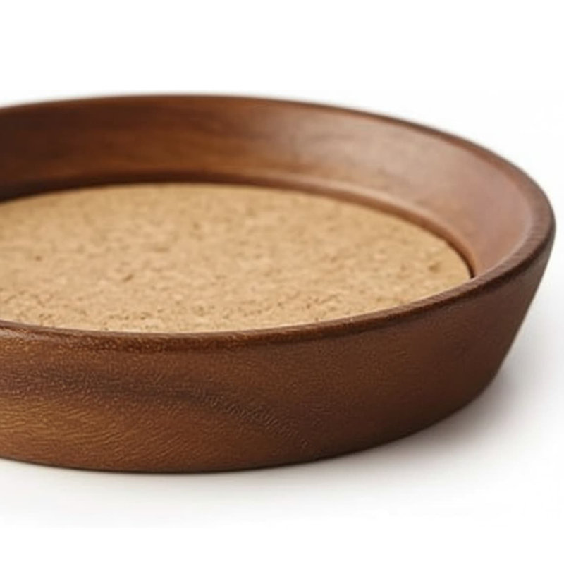 3.9" 4-Pack Natural Acacia Wood & Cork Stackable Coasters