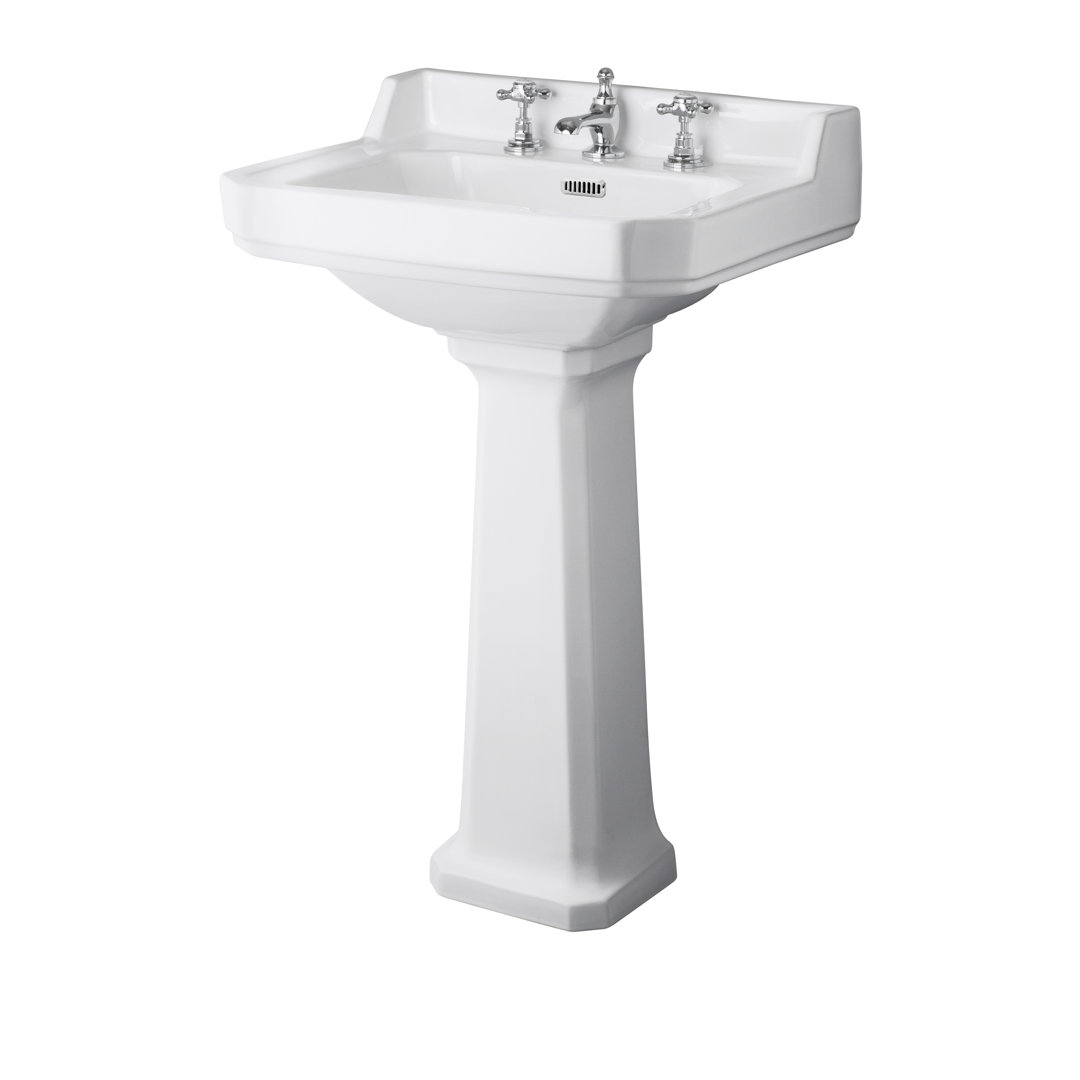 Vitreous China 595mm Rectangular Full Pedestal Basin