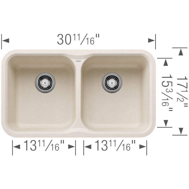 Évier de cuisine à double cuve en granite Vision, Blanc doux